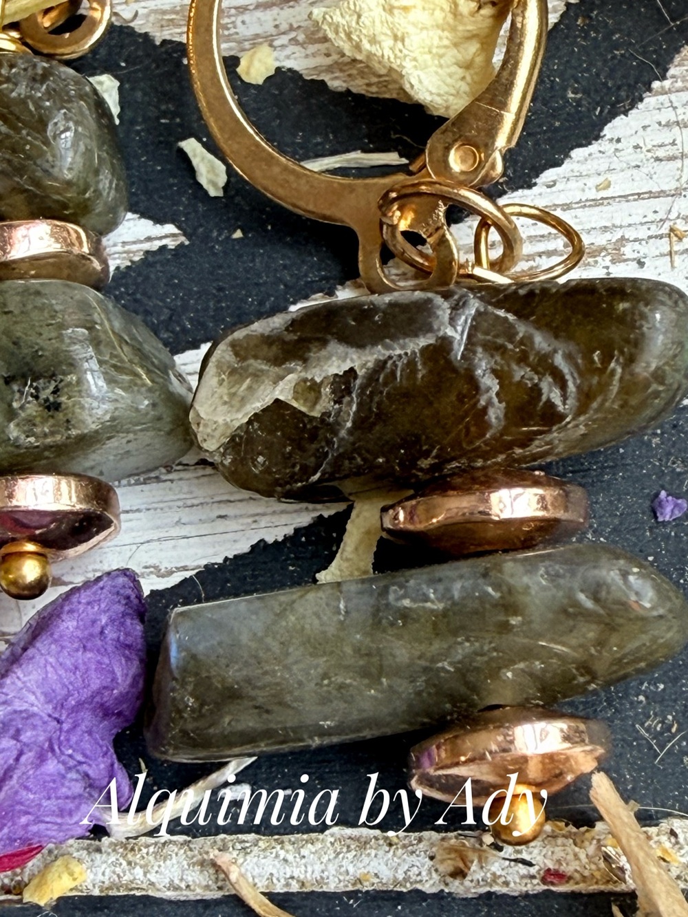 Alquimia Green Labradorite and Gold-Tone Stacked Drop Earrings - Picture 2 of 3
